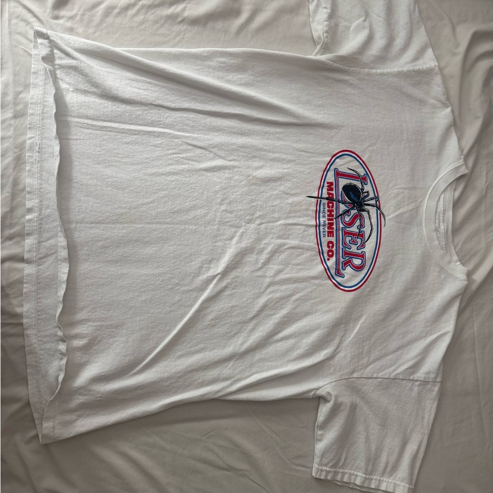 White Graphic Tee with Red and Blue Design